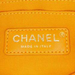 Pre Owned Chanel Yellow Mini Square Velvet Camellia Embossed Flap Bag