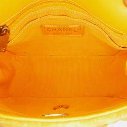 Pre Owned Chanel Yellow Mini Square Velvet Camellia Embossed Flap Bag