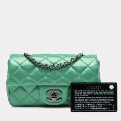 Chanel Green Extra Mini Rectangular Classic Patent Single Flap Bag