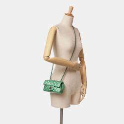 Chanel Green Extra Mini Rectangular Classic Patent Single Flap Bag