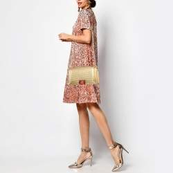Chanel Gold/Red Cube Embossed Leather Medium Boy Flap Bag