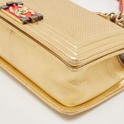 Chanel Gold/Red Cube Embossed Leather Medium Boy Flap Bag