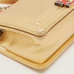 Chanel Gold/Red Cube Embossed Leather Medium Boy Flap Bag