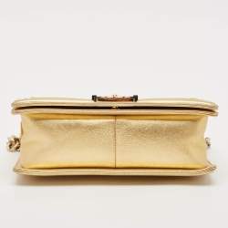 Chanel Gold/Red Cube Embossed Leather Medium Boy Flap Bag