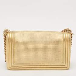 Chanel Gold/Red Cube Embossed Leather Medium Boy Flap Bag