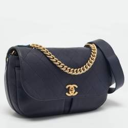 Pre Owned Chanel Navy Blue Quilted Leather Paris-Rome Bag