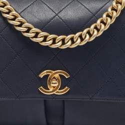 Pre Owned Chanel Navy Blue Quilted Leather Paris-Rome Bag