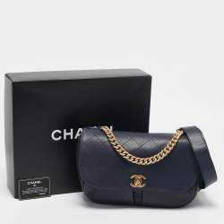 Pre Owned Chanel Navy Blue Quilted Leather Paris-Rome Bag