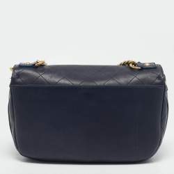 Pre Owned Chanel Navy Blue Quilted Leather Paris-Rome Bag