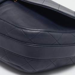 Pre Owned Chanel Navy Blue Quilted Leather Paris-Rome Bag