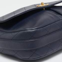 Pre Owned Chanel Navy Blue Quilted Leather Paris-Rome Bag