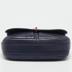 Pre Owned Chanel Navy Blue Quilted Leather Paris-Rome Bag