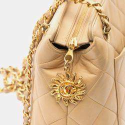 Chanel Beige Quilted Lambskin Sun Charm Chain Crossbody Bag