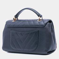 Chanel Black Chevron Sheepskin Stitched Chain Top Handle Flap Bag