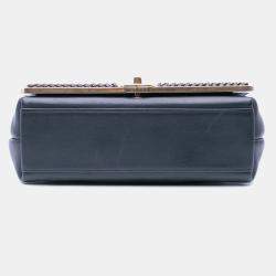 Chanel Black Chevron Sheepskin Stitched Chain Top Handle Flap Bag