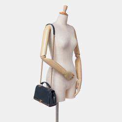 Chanel Black Chevron Sheepskin Stitched Chain Top Handle Flap Bag