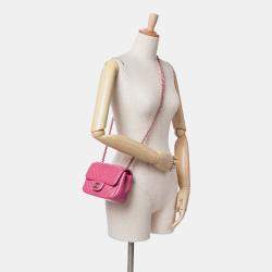 Pre Owned Chanel Pink Chevron Lambskin Mini Classic Single Flap Shoulder Bag