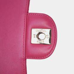 Pre Owned Chanel Pink Chevron Lambskin Mini Classic Single Flap Shoulder Bag