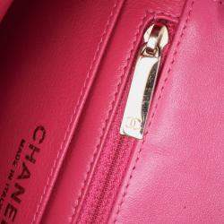 Pre Owned Chanel Pink Chevron Lambskin Mini Classic Single Flap Shoulder Bag