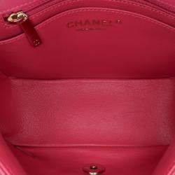 Pre Owned Chanel Pink Chevron Lambskin Mini Classic Single Flap Shoulder Bag
