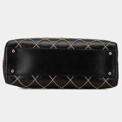Pre Owned Chanel Black Lambskin CC Wild Stitch Handbag