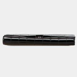 Pre Owned Chanel Black Patent Leather CC Chocolate Bar Clutch on Chain