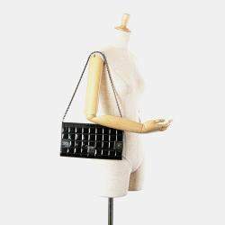 Pre Owned Chanel Black Patent Leather CC Chocolate Bar Clutch on Chain