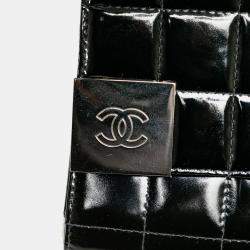 Pre Owned Chanel Black Patent Leather CC Chocolate Bar Clutch on Chain