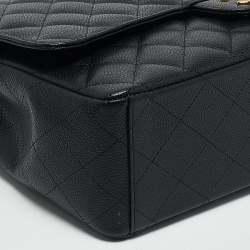 Pre Owned Chanel Black Quilted Caviar Leather Maxi Classic Double Flap Bag