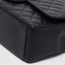 Pre Owned Chanel Black Quilted Caviar Leather Maxi Classic Double Flap Bag