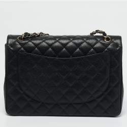 Pre Owned Chanel Black Quilted Caviar Leather Maxi Classic Double Flap Bag