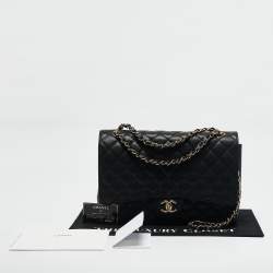 Pre Owned Chanel Black Quilted Caviar Leather Maxi Classic Double Flap Bag