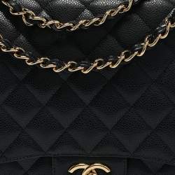 Pre Owned Chanel Black Quilted Caviar Leather Maxi Classic Double Flap Bag