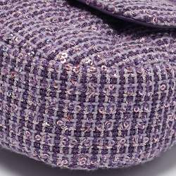 Chanel Purple Quilted Tweed and Sequins Top Handle Bag