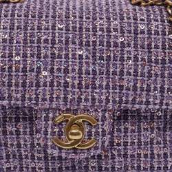 Chanel Purple Quilted Tweed and Sequins Top Handle Bag
