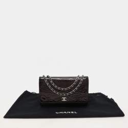 Chanel Dark Burgundy Camellia Patent and Leather Wallet On Chain