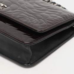 Chanel Dark Burgundy Camellia Patent and Leather Wallet On Chain