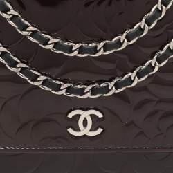 Chanel Dark Burgundy Camellia Patent and Leather Wallet On Chain