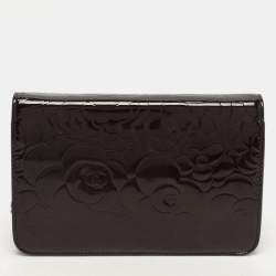 Chanel Dark Burgundy Camellia Patent and Leather Wallet On Chain