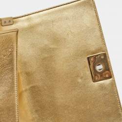 Chanel Gold/Red Cube Embossed Leather Medium Boy Flap Bag