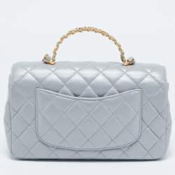 Chanel Grey Quilted Leather Flap Bag Top Handle Bag