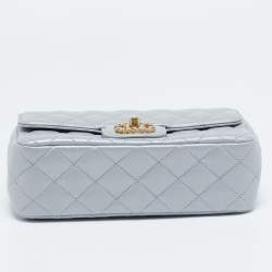 Chanel Grey Quilted Leather Flap Bag Top Handle Bag