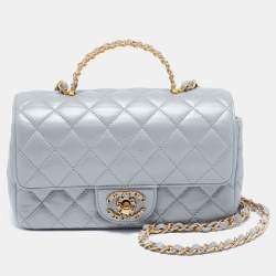 Chanel Grey Quilted Leather Flap Bag Top Handle Bag