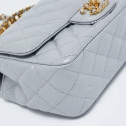 Chanel Grey Quilted Leather Flap Bag Top Handle Bag