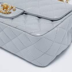 Chanel Grey Quilted Leather Flap Bag Top Handle Bag