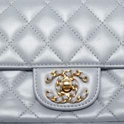 Chanel Grey Quilted Leather Flap Bag Top Handle Bag