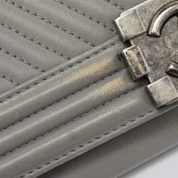 Chanel Grey Chevron Quilted Leather New Medium Boy Bag