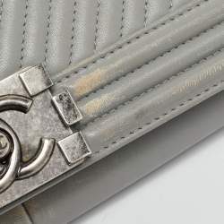 Chanel Grey Chevron Quilted Leather New Medium Boy Bag
