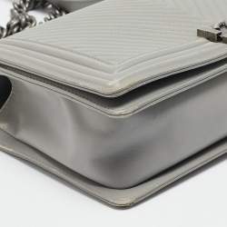 Chanel Grey Chevron Quilted Leather New Medium Boy Bag