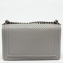 Chanel Grey Chevron Quilted Leather New Medium Boy Bag